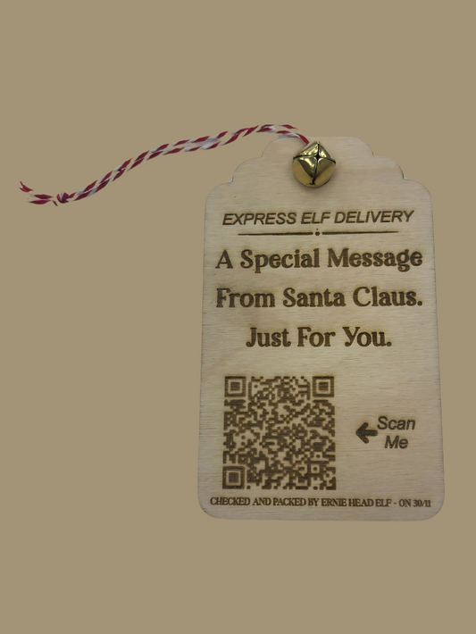 Interactive Elf Express Delivery Engraved Wooden Tags & Video Message