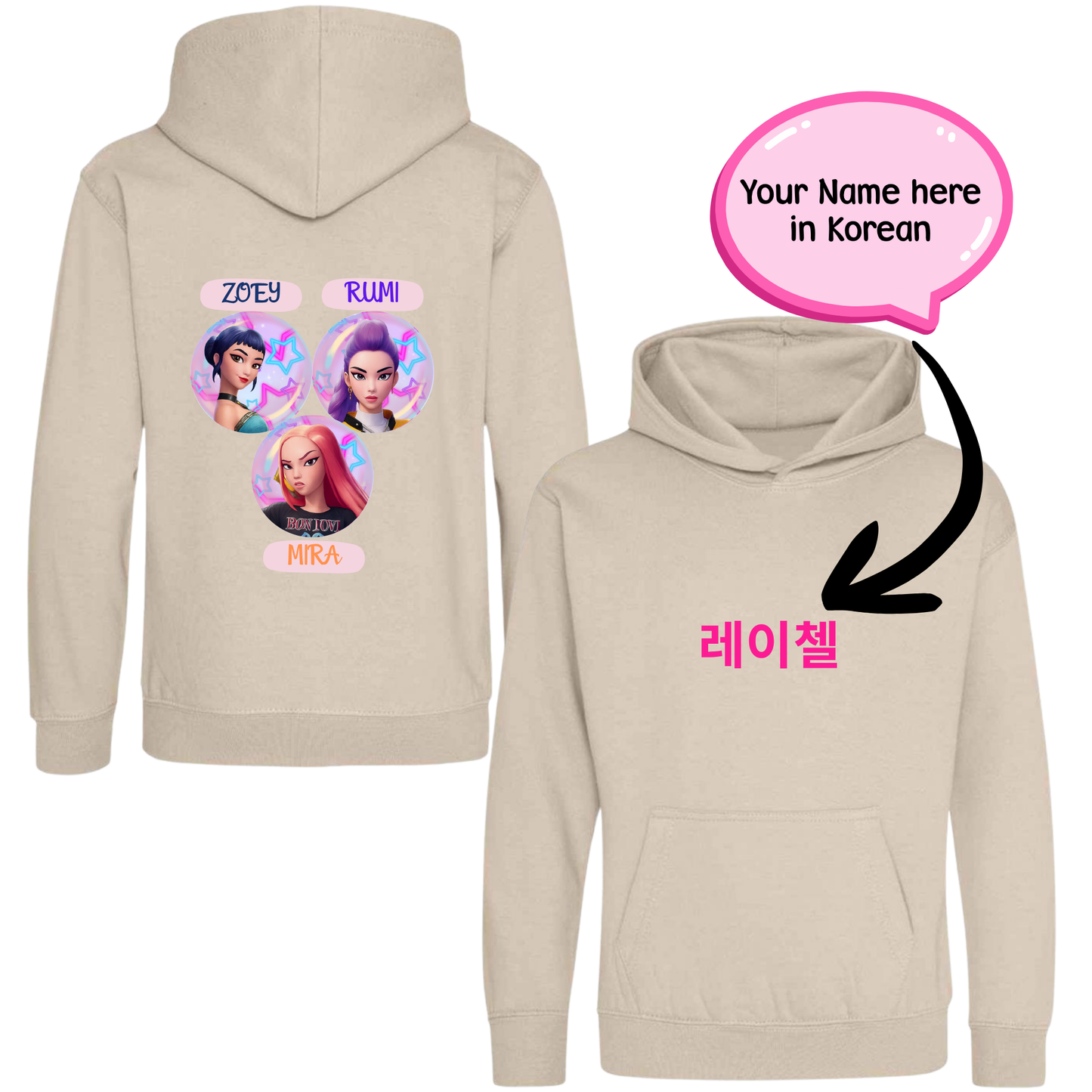 K-Pop Demon Hunters Children’s Hoodies – Zoey, Rumi & Mira - Personalised