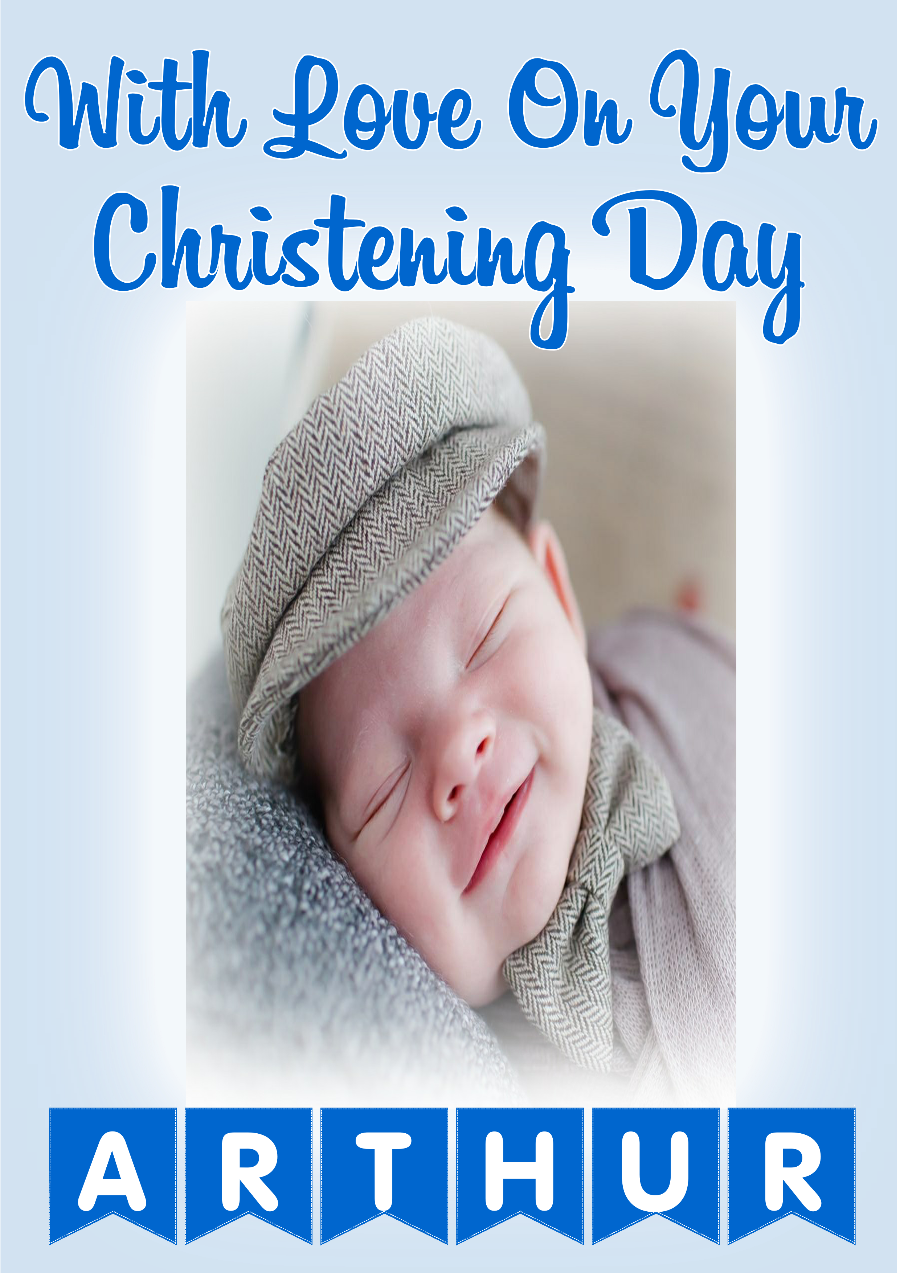 Make your little one's Christening Day a celebration to remember with our personalised photo banners and posters!({Cue gasp of delight!}) Upload a photo to make it extra special, and choose from various colours to customize a bunting with their name spelt out. Let the PARTY begin! Our customisable Christening banners and posters can be personalised with any name, colour.