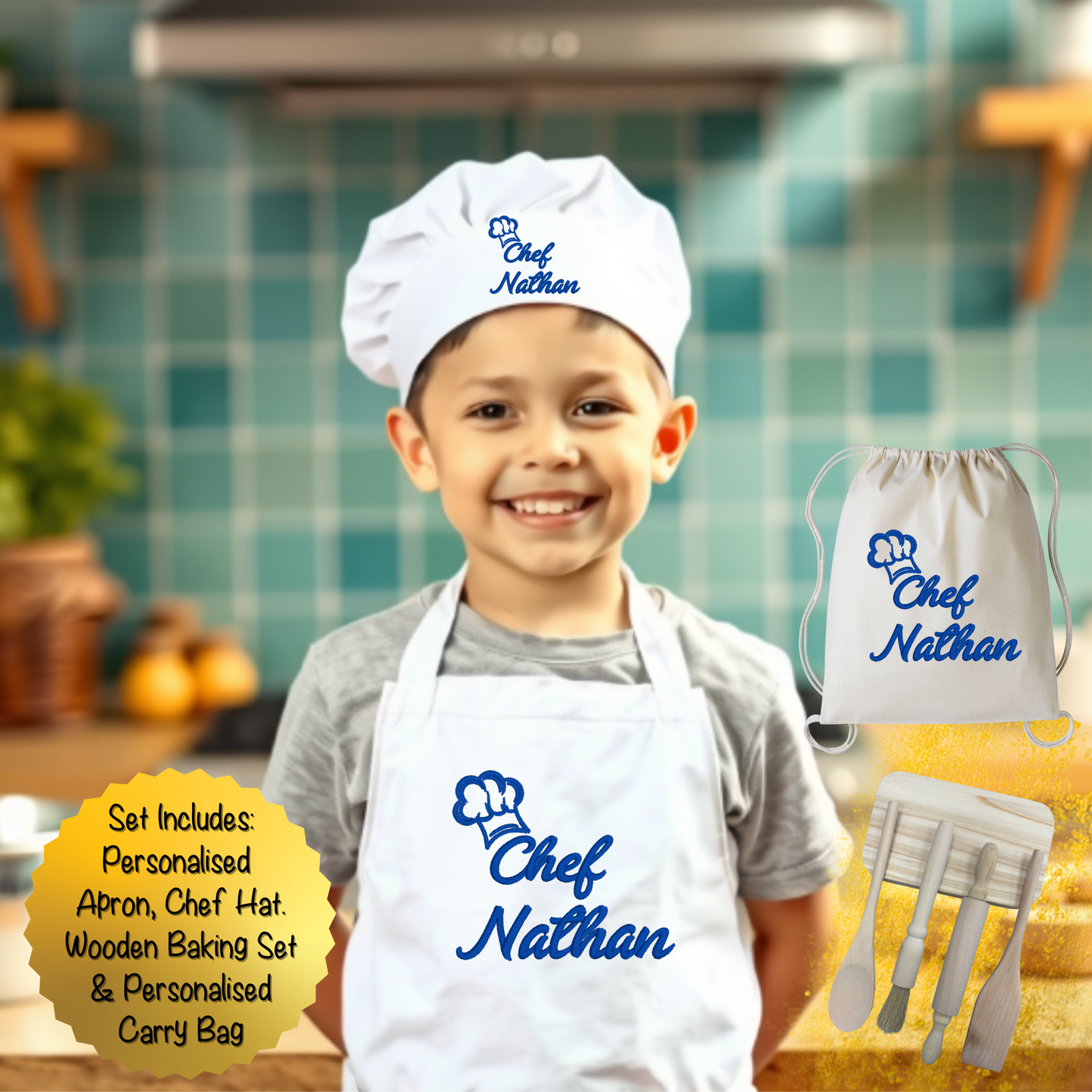 Personalised Embroidery Kids Apron Baking Set