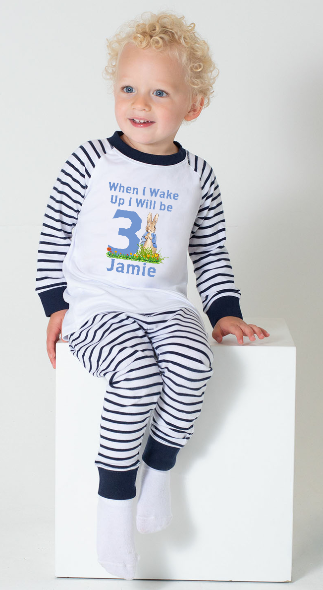 Boys When I Wake Up Blue Pyjamas, Peter Rabbit Design - Personalised - CreationPartyShop