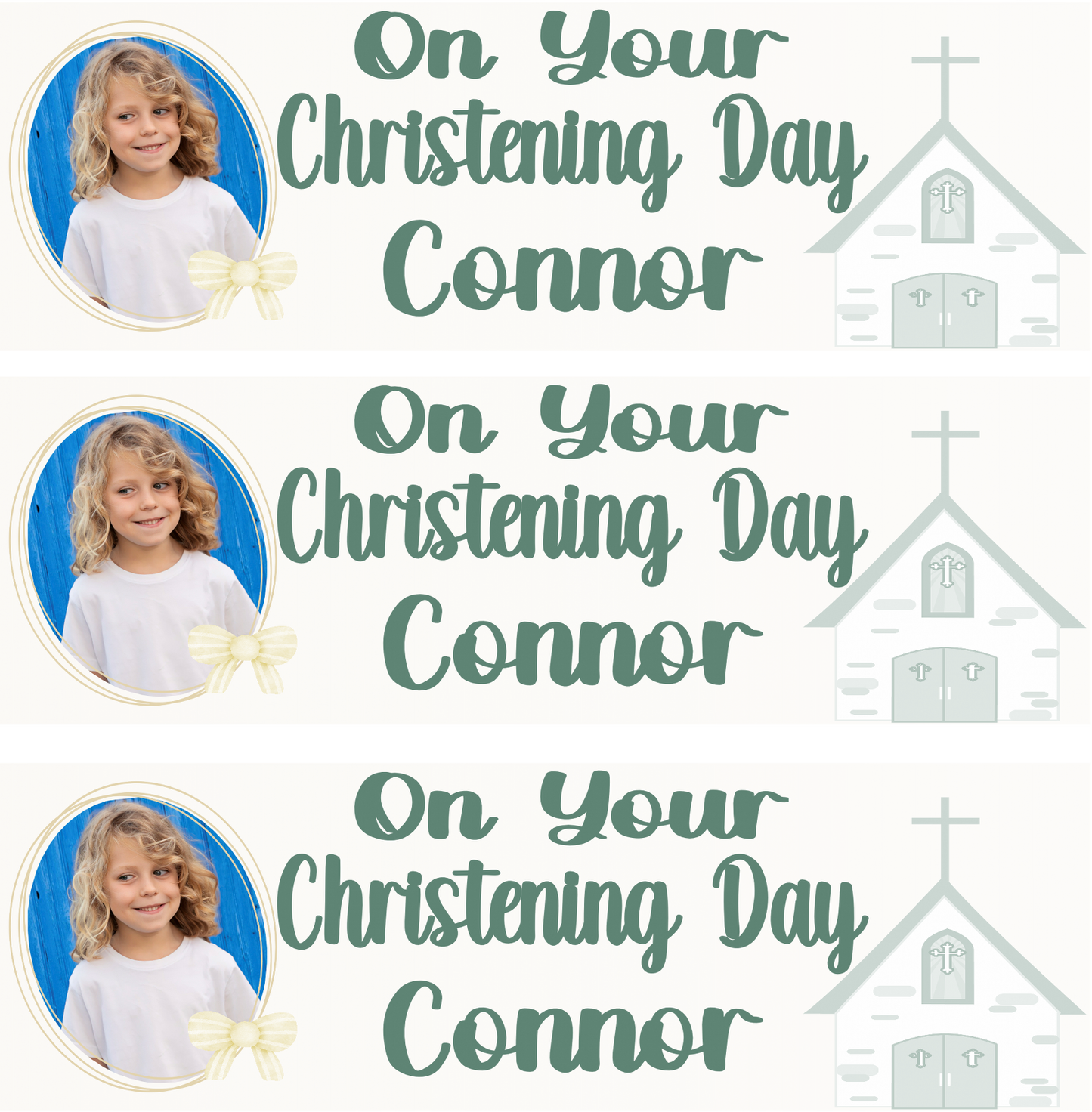 Personalised Christening Photo Banner Party Photo Banners & Posters - Eucalyptus - CreationPartyShop