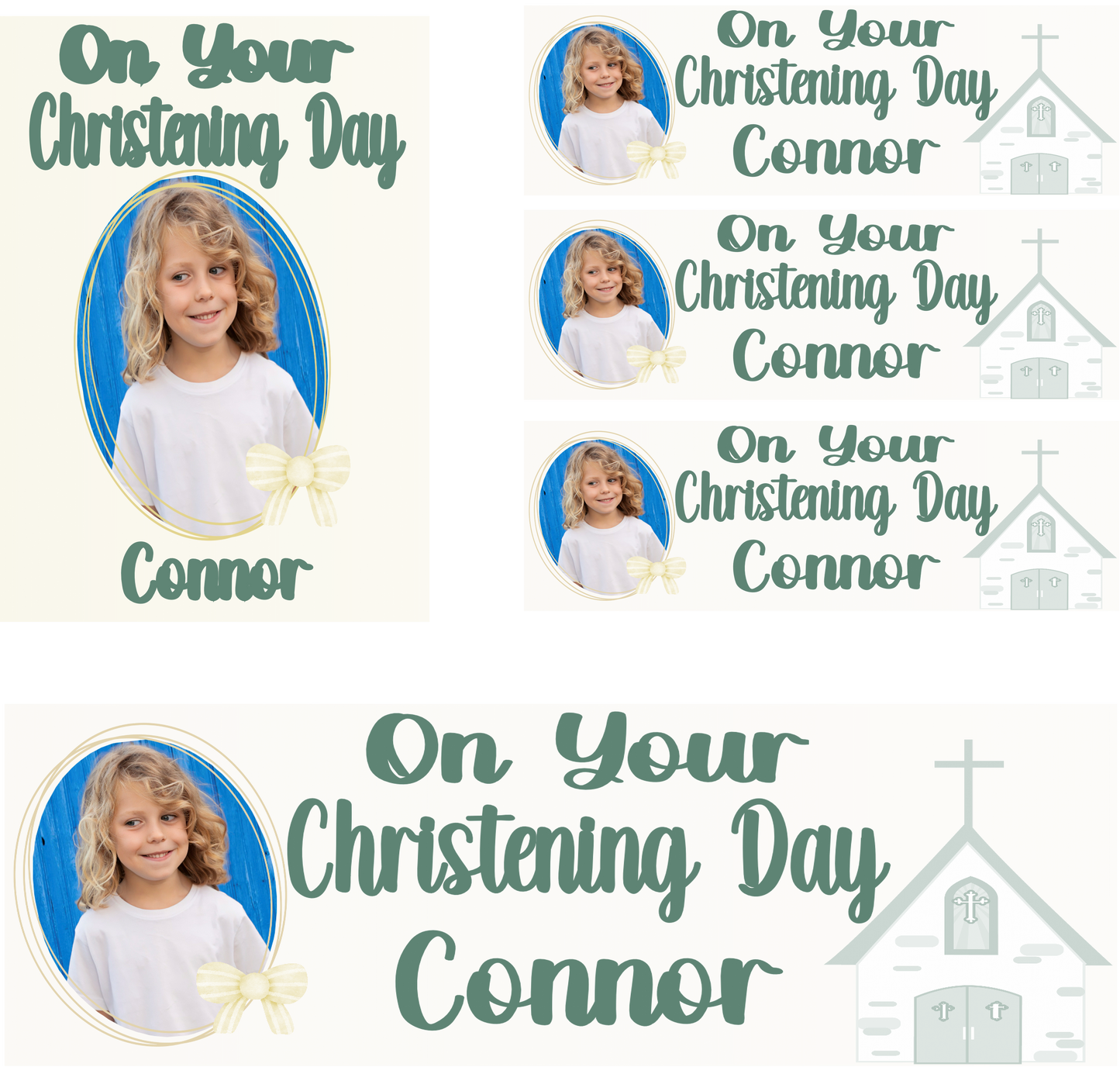 Personalised Christening Photo Banner Party Photo Banners & Posters - Eucalyptus - CreationPartyShop