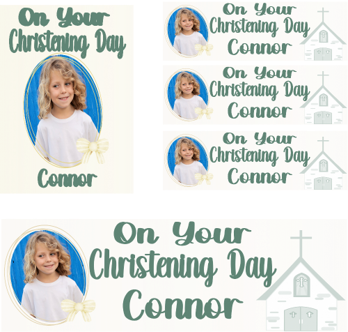 Personalised Christening Photo Banner Party Photo Banners & Posters - Eucalyptus - CreationPartyShop