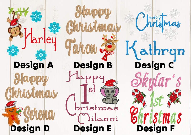 Personalised Embroidery Cubbies Christmas designs choices Teddy Bear