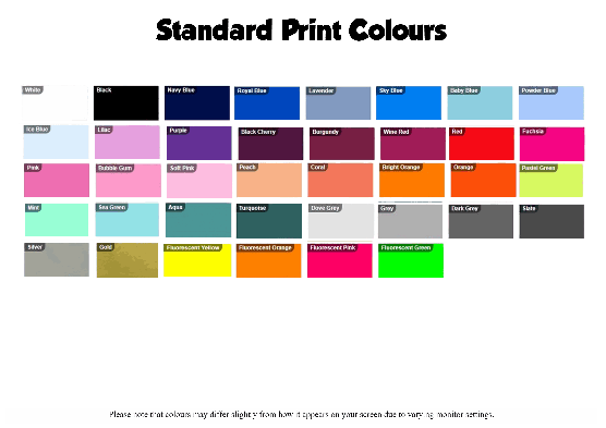 Colour choices for Leavers Shirts prints