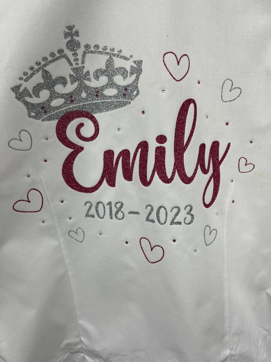 Personalised Glitter & Diamante Crown & Hearts School Leavers Signing Shirts Class of Year 2024 Kids