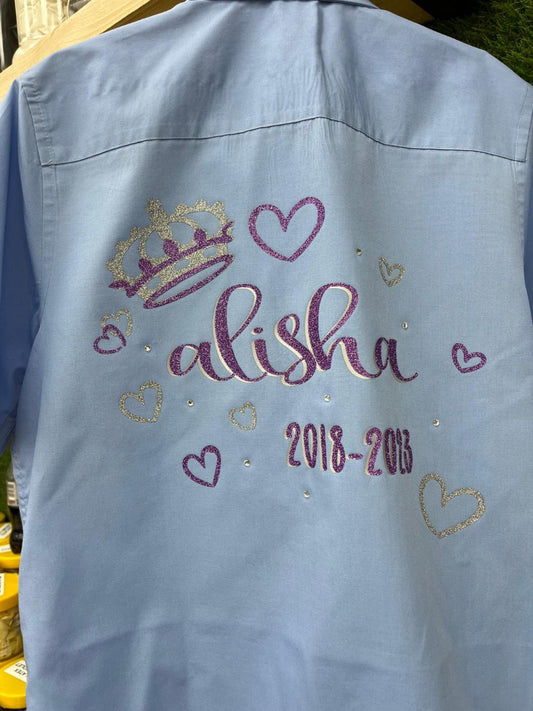 Personalised Glitter Crown & Hearts School Leavers Signing Shirts Class of Year 2024 Kids