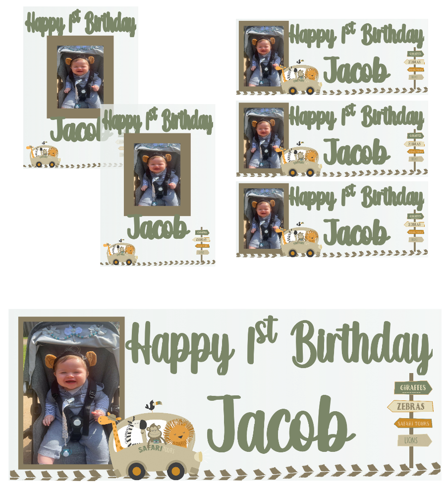 Personalised b-day banners and posters featuring your fave safari animals can be yours! Sizes? Yup. Photos? Yup. Customise the wildest b-day wishes! Our customisable birthday banners and posters can be personalised with any age, name, colour