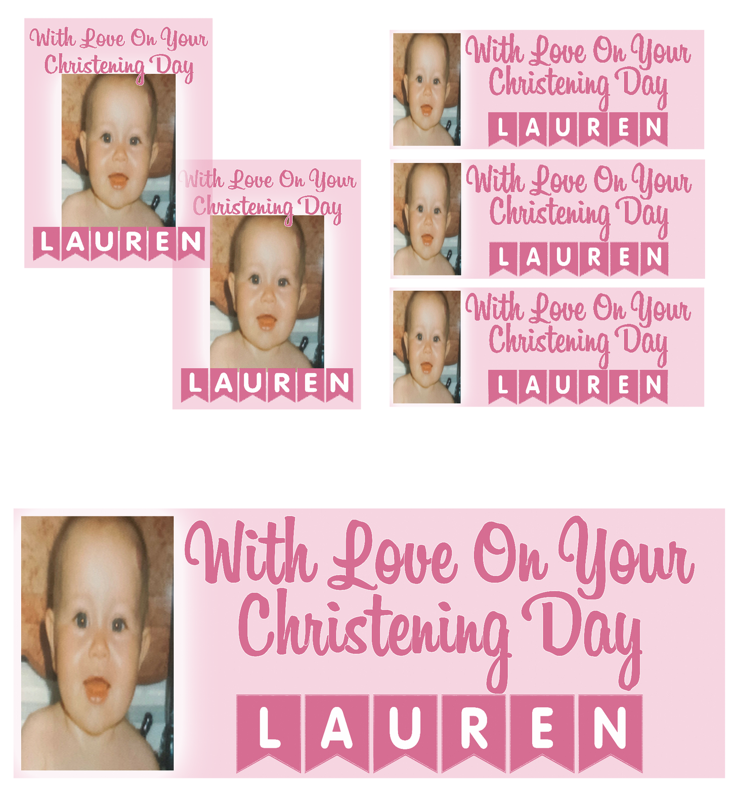 Personalised Baby Christening Photo Banner Party Photo Banners & Posters - Pink - CreationPartyShop