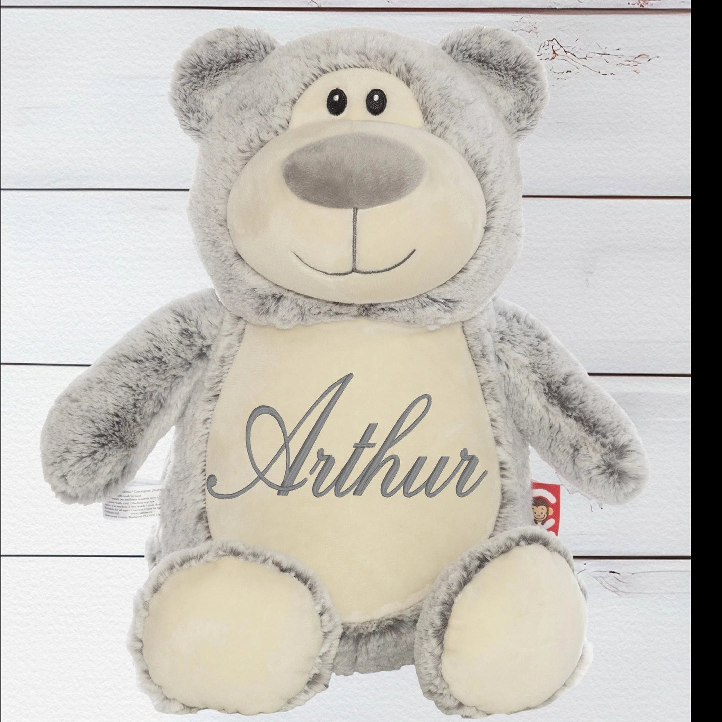 Personalised Cubbies Grey Teddy Bear with embroidered name