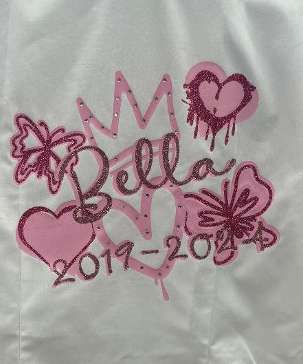 Personalised Glitter, Diamante Crown, Turkish/ Evil Eyes with Butterflies, Feathers Baby Pink School Leavers Signing Shirts Class of Year 2026 Kids - CreationPartyShop