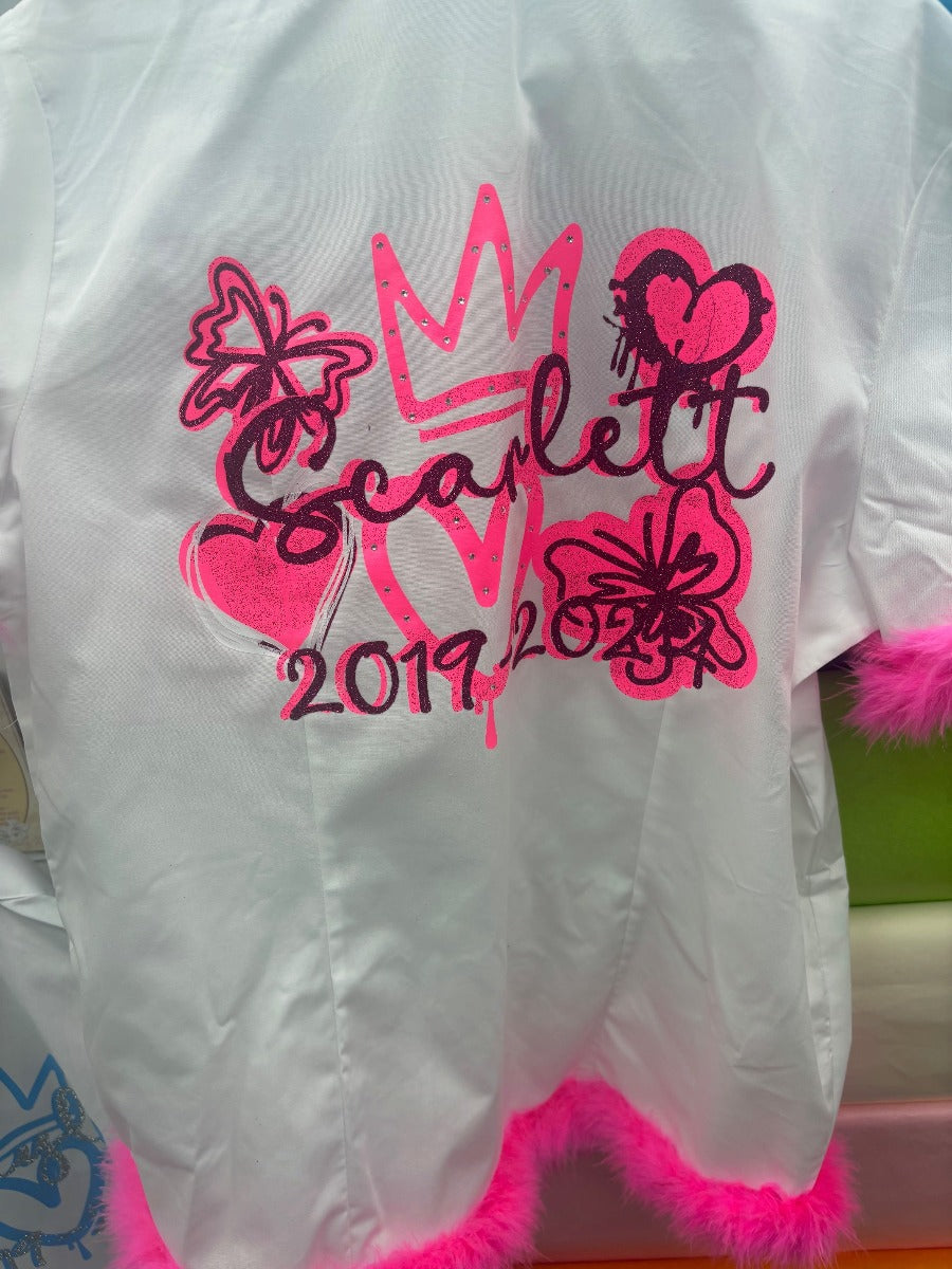 Personalised Glitter, Diamante Crown, Turkish/ Evil Eyes with Butterflies, Feathers Fuchsia School Leavers Signing Shirts Class of Year 2026 Kids - CreationPartyShop