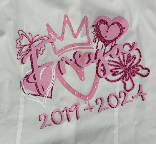 Personalised Glitter, Diamante Crown, Turkish/ Evil Eyes with Butterflies, Feathers Pinks School Leavers Signing Shirts Class of Year 2026 Kids - CreationPartyShop