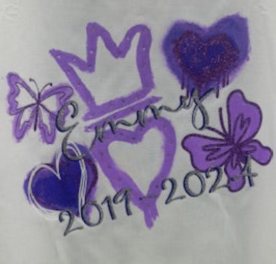Personalised Glitter, Diamante Crown, Turkish/ Evil Eyes with Butterflies, Feathers Purple School Leavers Signing Shirts Class of Year 2025 Kids - CreationPartyShop
