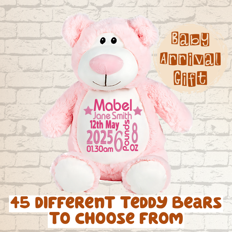 Pink teddy bear with personalized with embroidery