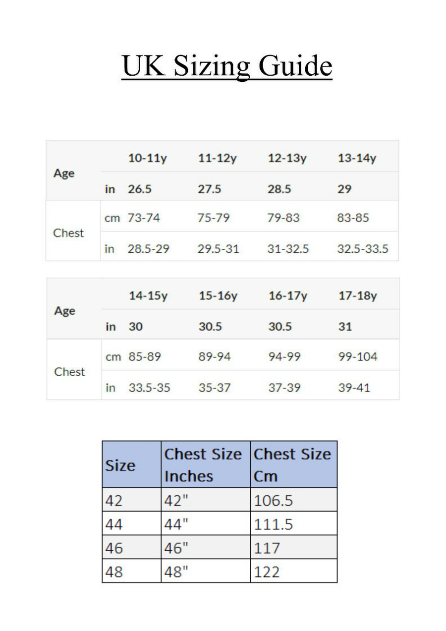 Personalised Leavers Signing Shirt Sizing Guide