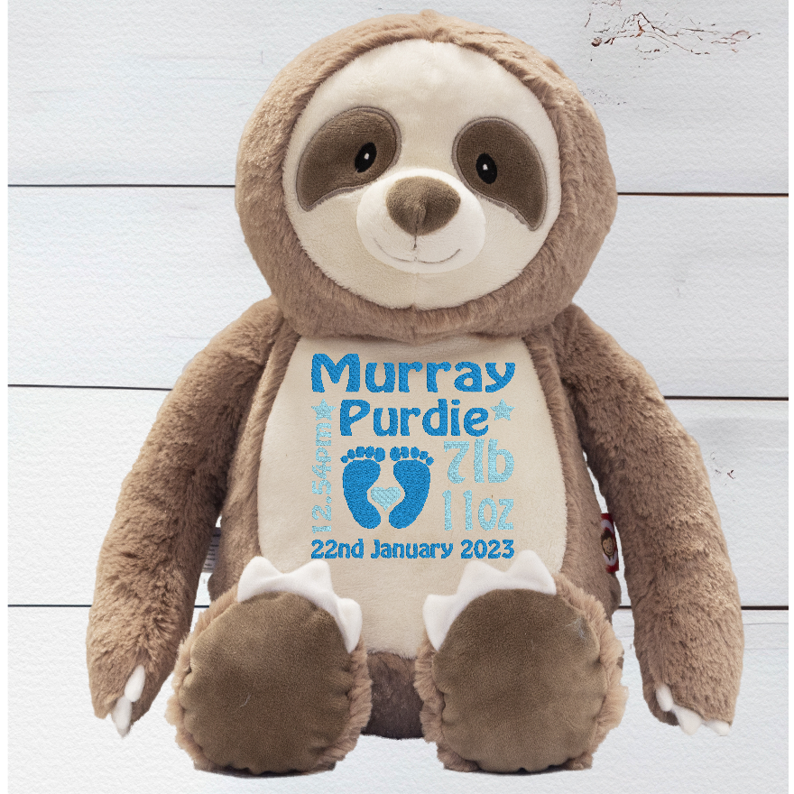 Meet Clingy the Sloth our soft and huggable teddy bear has an brown and beige body, snuggly fur, brown patch eyes and lovely smile. Clingy the Sloth has a unique zip design which enables you to remove the inside stuffing pods and safely wash in the Machine washable. You can also fill Clingy with PJs etc and use them for a sleep over. Clingy the Sloth is around 13 Inches in height.