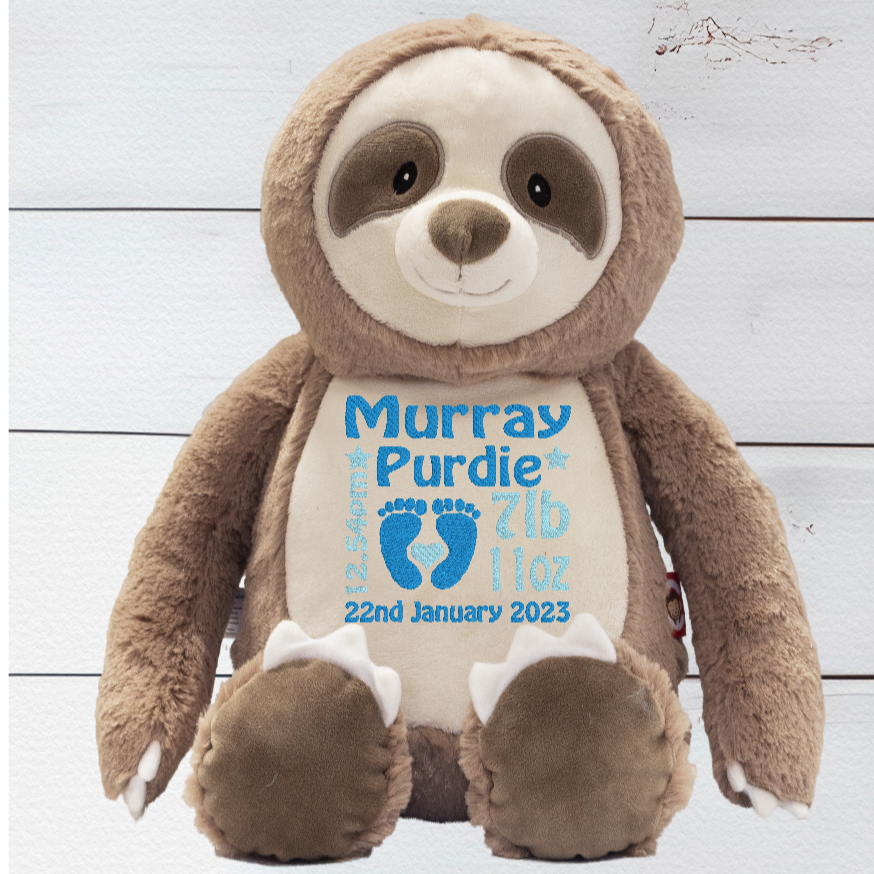Personalised Embroidery Clingy the Sloth Cubbies Teddy Bear - CreationPartyShop