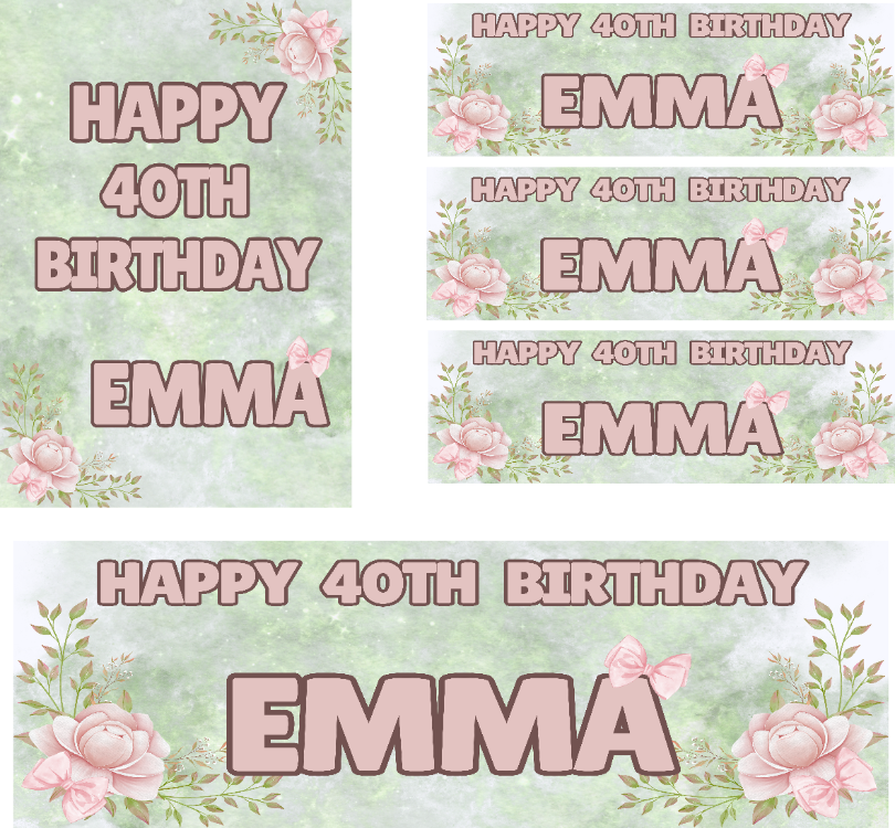 Green & Floral Themed Birthday Party Photo Banners & Posters - Any Age - CreationPartyShop
