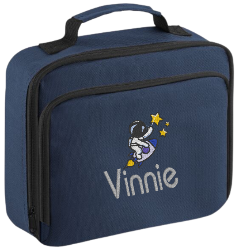Introducing the ultra-stylish, Personalised Lunch Box Cooler! It's the total package: Zippered front pocket for easy customization. Zippered main compartment. Fully insulated. Wipeable interior. Internal ID label.
Embroidery Personalisation comes complimentary - no extra cost!
Featuring a fun Personalised Astronaut Design.