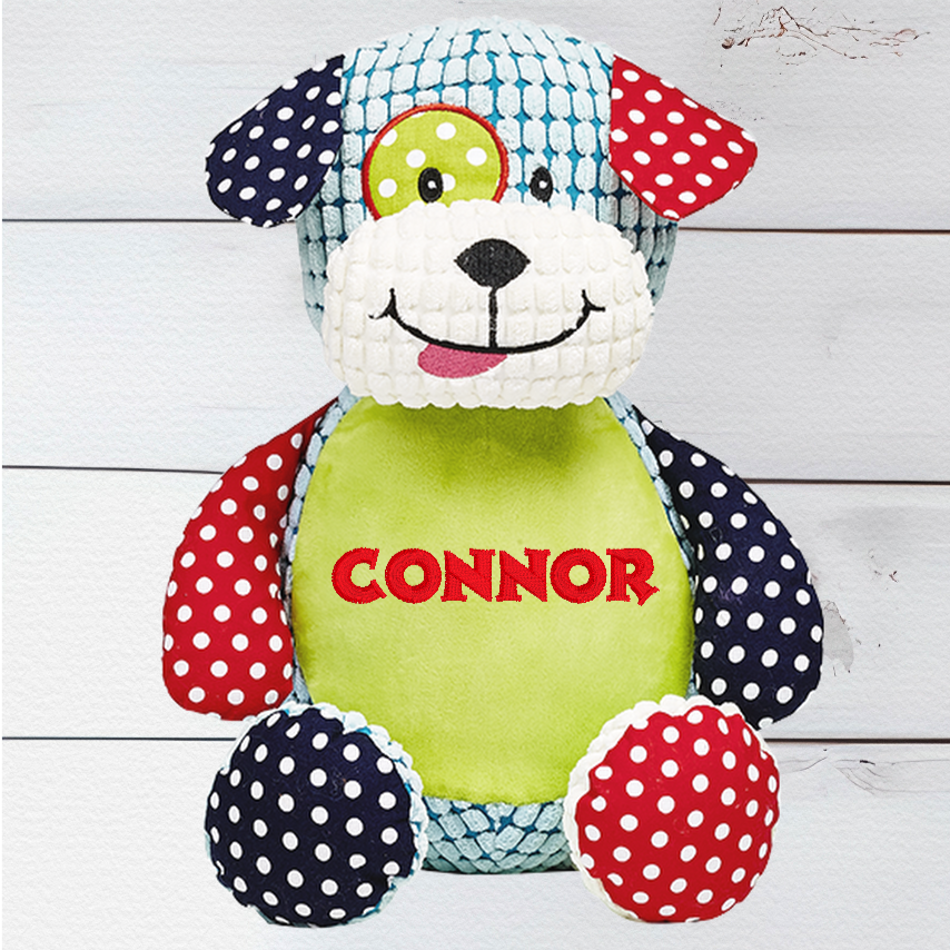 Meet Barkley the Sensory Dog our soft and huggable teddy bear has a corduroy blue body, decorated, patterned ears, arms and feet and black eyes. Barkley the Sensory Dog has a unique zip design which enables you to remove the inside stuffing pods and safely wash in the Machine washable. You can also fill Barkley with PJs etc and use them for a sleep over. Barkley the Sensory Dog is around 13 Inches in height.