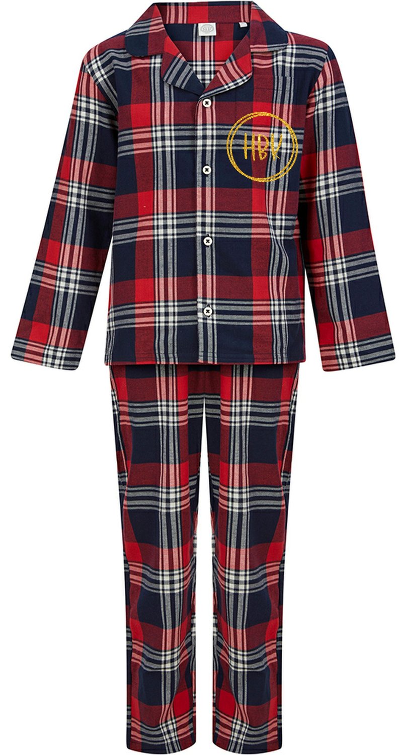 Matching Red, Blue & White Tartan Pyjama Sets - Monogram Personalised - CreationPartyShop