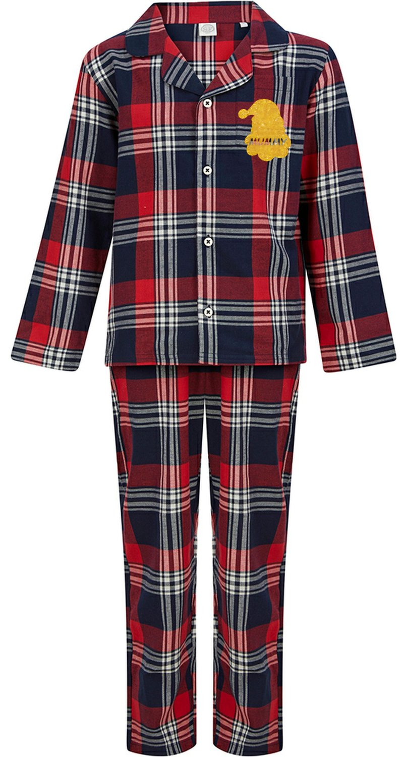 Matching Red, Blue & White Tartan Pyjama Sets - Santa Silhouette Personalised - CreationPartyShop