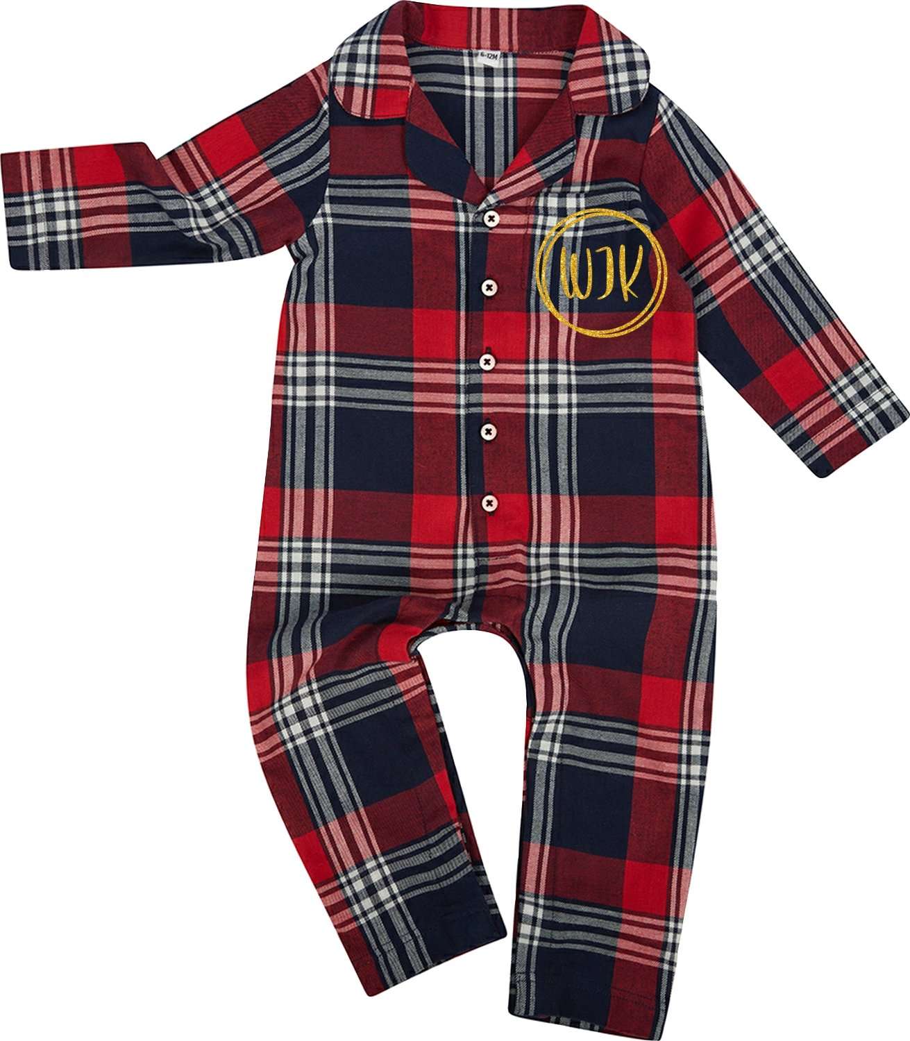 Matching Red, Blue & White Tartan Pyjama Sets - Monogram Personalised - CreationPartyShop
