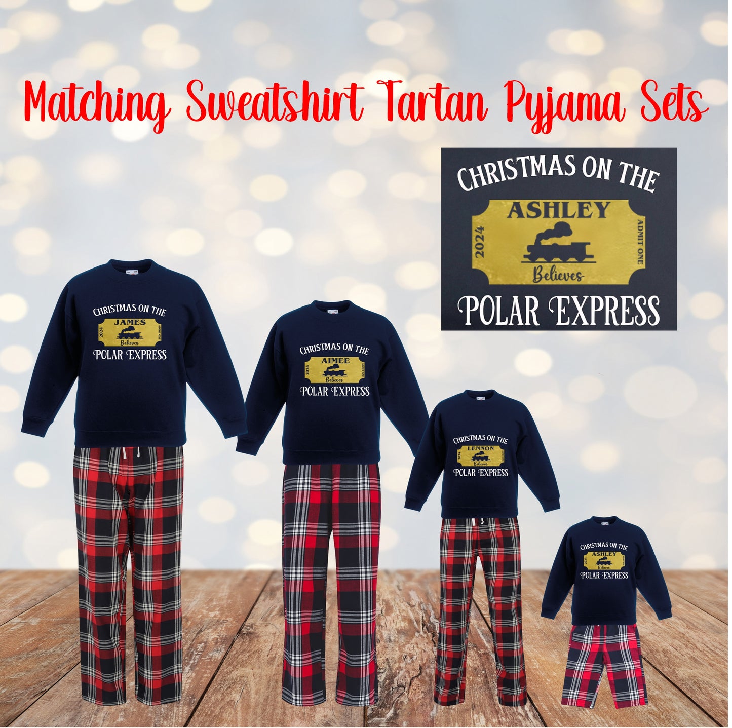 Matching Personalised Christmas Sweatshirt/Jumper Pyjama's - Polar Express Themed - CreationPartyShop