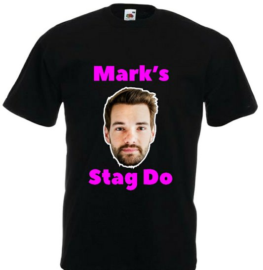 "Get ready to party with our custom Face Image made stag do t-shirts! Add a personal touch with your name&nbsp;and or number on the back. Choose from over 30 different colours upto 5XL*, this design is for Stag Do T Shirts with a printed Image of the Grooms Head. Perfect for celebrating in style!"