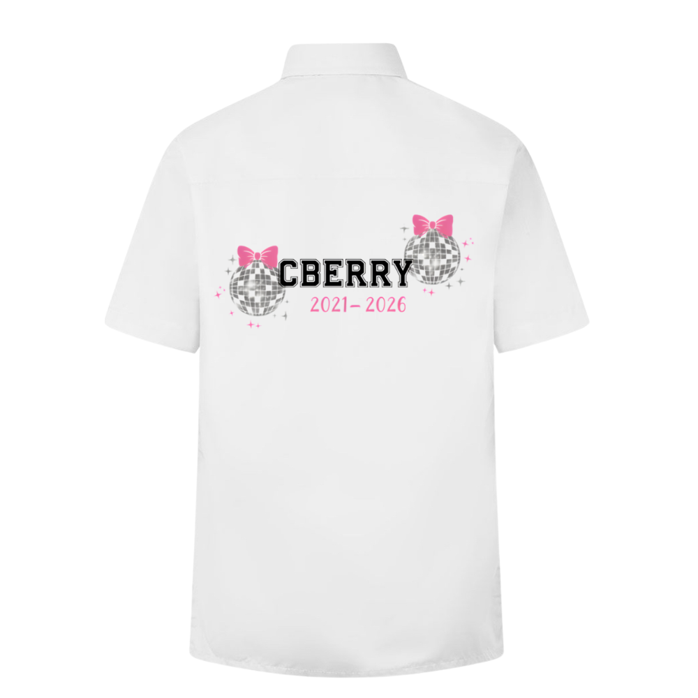 Personalised Glitter Disco Balls & Bows School Leavers Signing Shirt