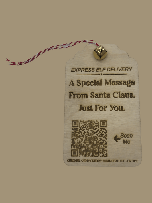 Interactive Elf Express Delivery Engraved Wooden Tags & Video Message