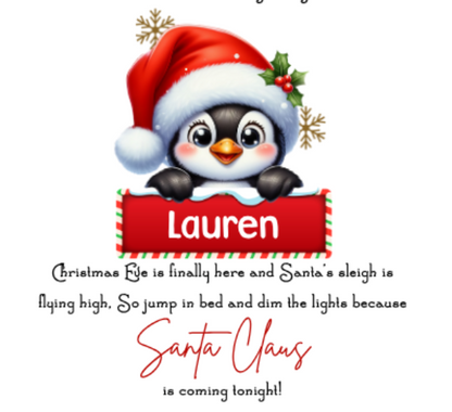 Make Christmas Eve extra magical with our Personalised Christmas Eve Peekaboo Penguin Pillow — the perfect festive touch for your little one’s christmas eve bedtime excitement!