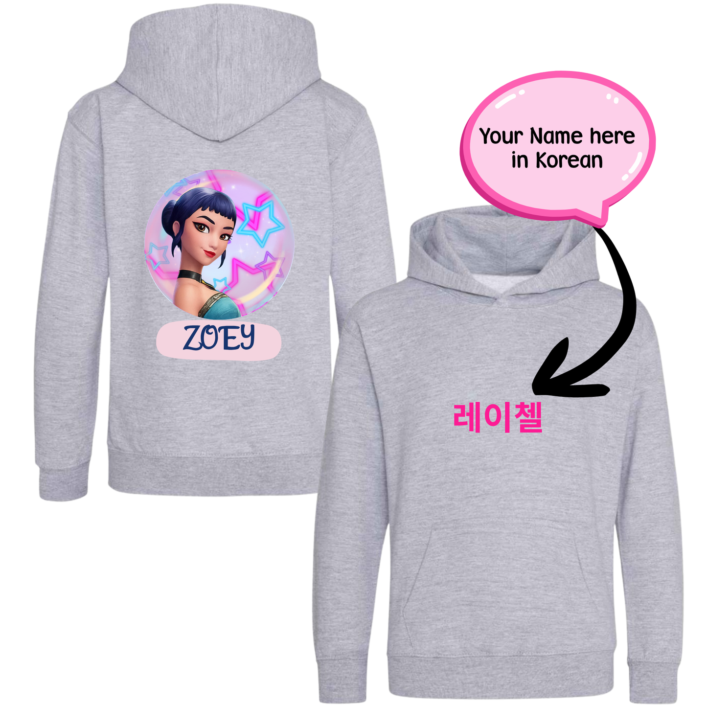 K-Pop Demon Hunters Children’s Hoodies – Zoey, Rumi & Mira - Personalised