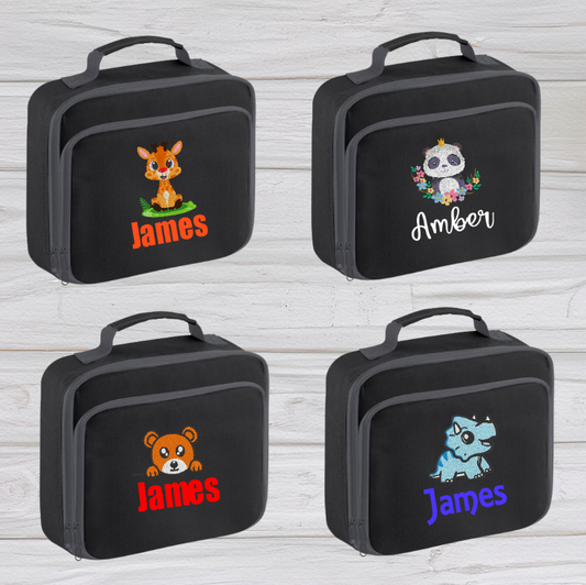 Introducing the ultra-stylish, Personalised Lunch Box Cooler! It's the total package: Zippered front pocket for easy customization. Zippered main compartment. Fully insulated. Wipeable interior. Internal ID label.  Colour - Black Adjustment handle from 7.5cm to 8cm. Reach certified.  Choose between 4 colours - Jet Black, Jungle Camo, Navy Blue, Pretty in Pink!  Rucksack Dimensions 24 x 20 x 8cm. 3 litres.  Personalisation comes complimentary - no extra cost!