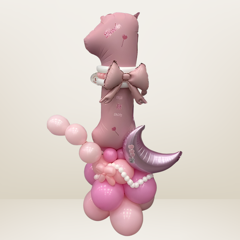 Number 1 balloon marquee/stack with bows and hearts theme