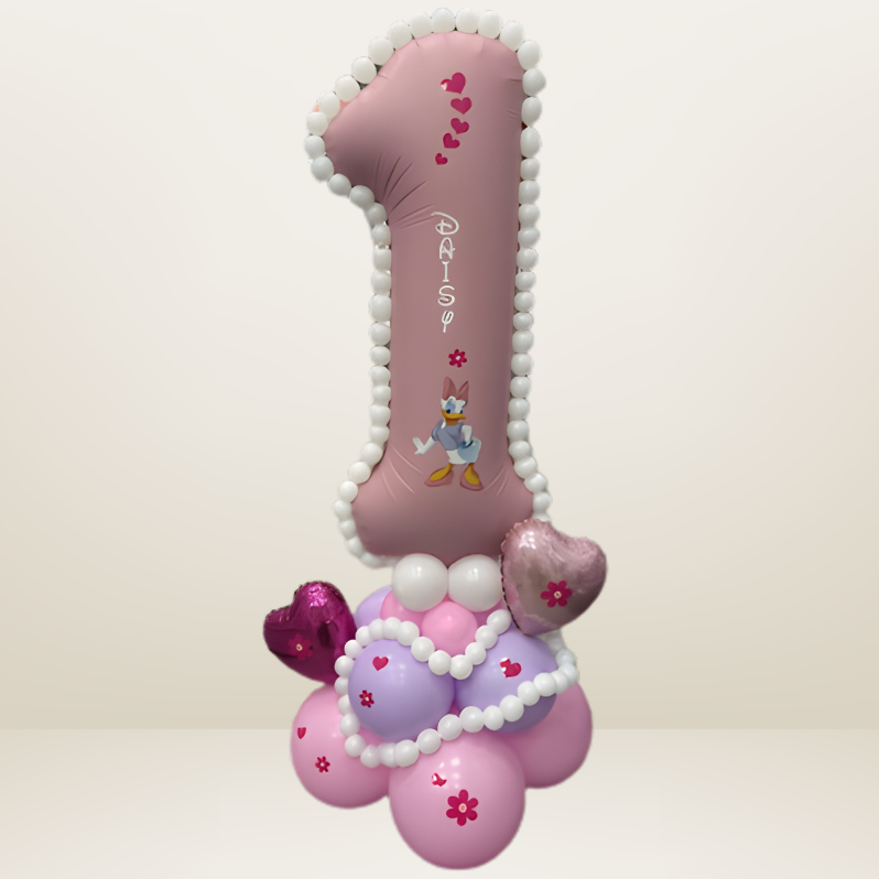 Daisy the duck themed balloon marquee/stack personalised birthday balloon display