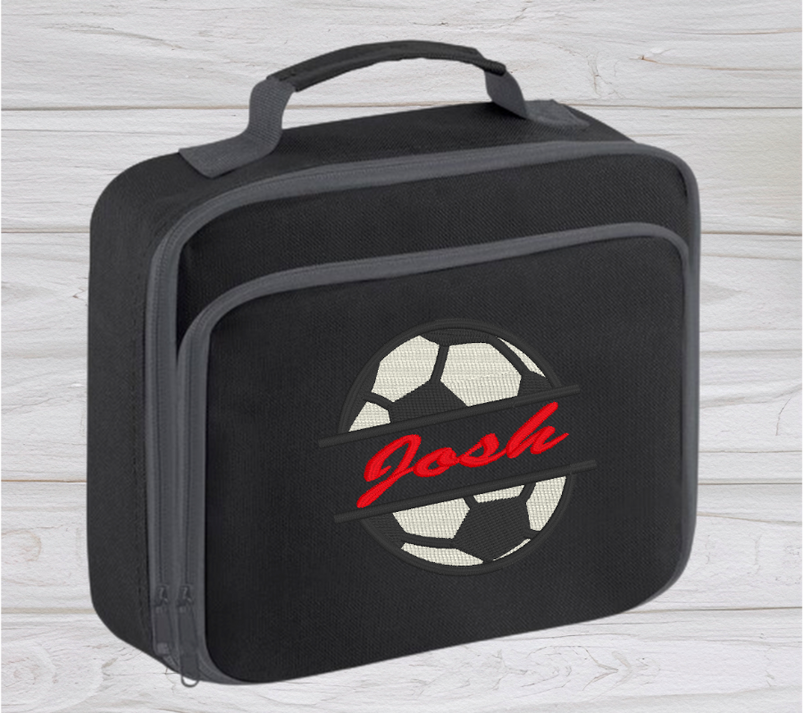 Introducing the ultra-stylish, Personalised Lunch Box Cooler! It's the total package: Zippered front pocket for easy customization. Zippered main compartment. Fully insulated. Wipeable interior. Internal ID label.  Colour - Black Adjustment handle from 7.5cm to 8cm. Reach certified. Dimensions 24 x 20 x 8cm. 3 litres.  Choose between 4 colours - Jet Black, Jungle Camo, Navy Blue, Pretty in Pink!  Personalisation comes complimentary - no extra cost!