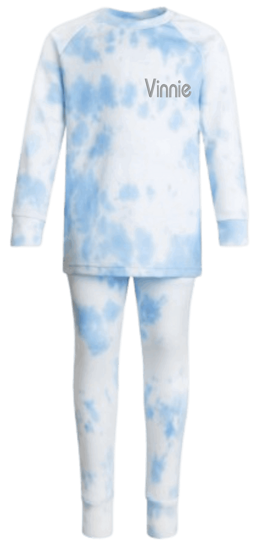 Personalised Blue & White Tie Dye Lounge Wear/ Pyjama Set - CreationPartyShop