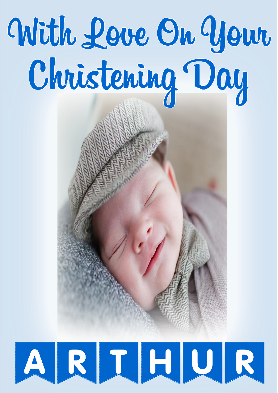 Make your little one's Christening Day a celebration to remember with our personalised photo banners and posters!({Cue gasp of delight!}) Upload a photo to make it extra special, and choose from various colours to customize a bunting with their name spelt out. Let the PARTY begin!  Our customisable Christening banners and posters can be personalised with any name, colour.