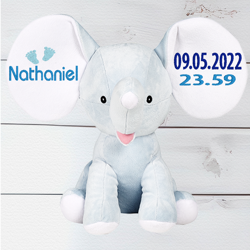 Personalised Embroidery Charlie the Baby Blue Elephant Cubbies Teddy Bear - CreationPartyShop