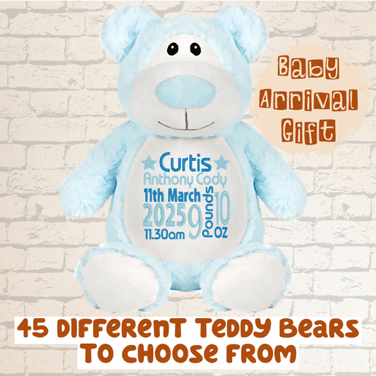 Blue teddy bear with personalized with embroidery