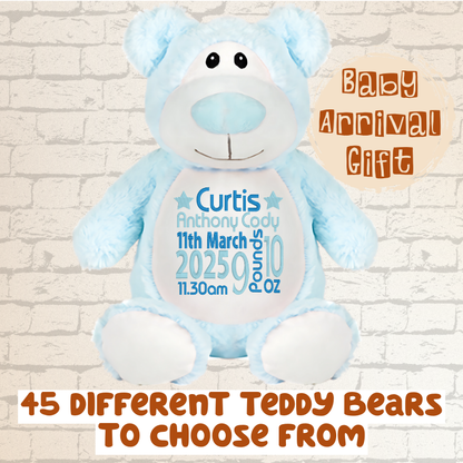 Blue teddy bear with personalized with embroidery