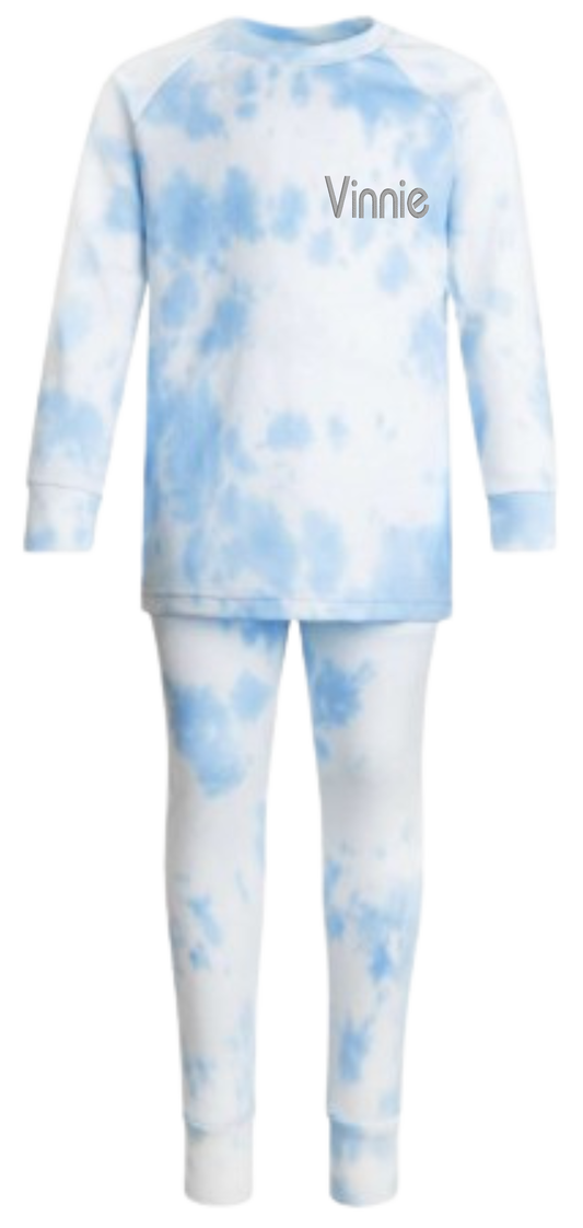 Personalised Blue & White Tie Dye Lounge Wear/ Pyjama Set - CreationPartyShop