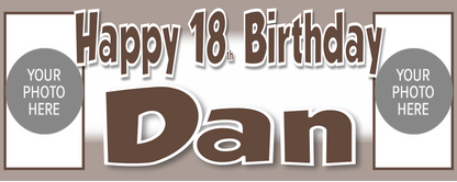 Personalised Birthday Party Photo Banners Posters are offered in a Various Colour Designs, featuring a combination of two images on the banner one image on posters.  Our customisable banners and posters can be personalised with any age, name, colour.  All our Banners Posters are printed on Luxury 240gsm Photo Paper.
