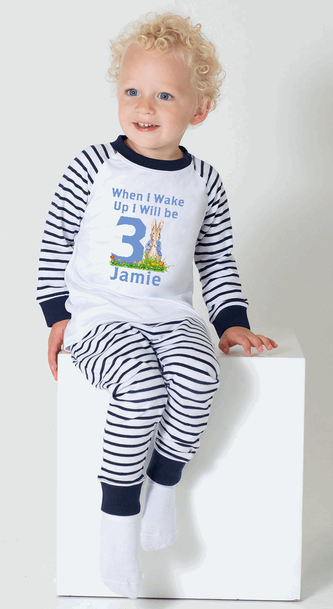 Boys When I Wake Up Blue Pyjamas, Peter Rabbit Design - Personalised - CreationPartyShop