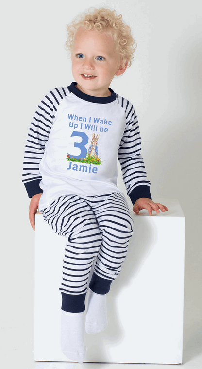Boys When I Wake Up Blue Pyjamas, Peter Rabbit Design - Personalised - CreationPartyShop