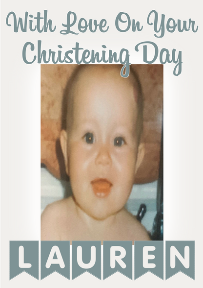 Personalised Christening Photo Banner Party Photo Banners & Posters - Eucalyptus