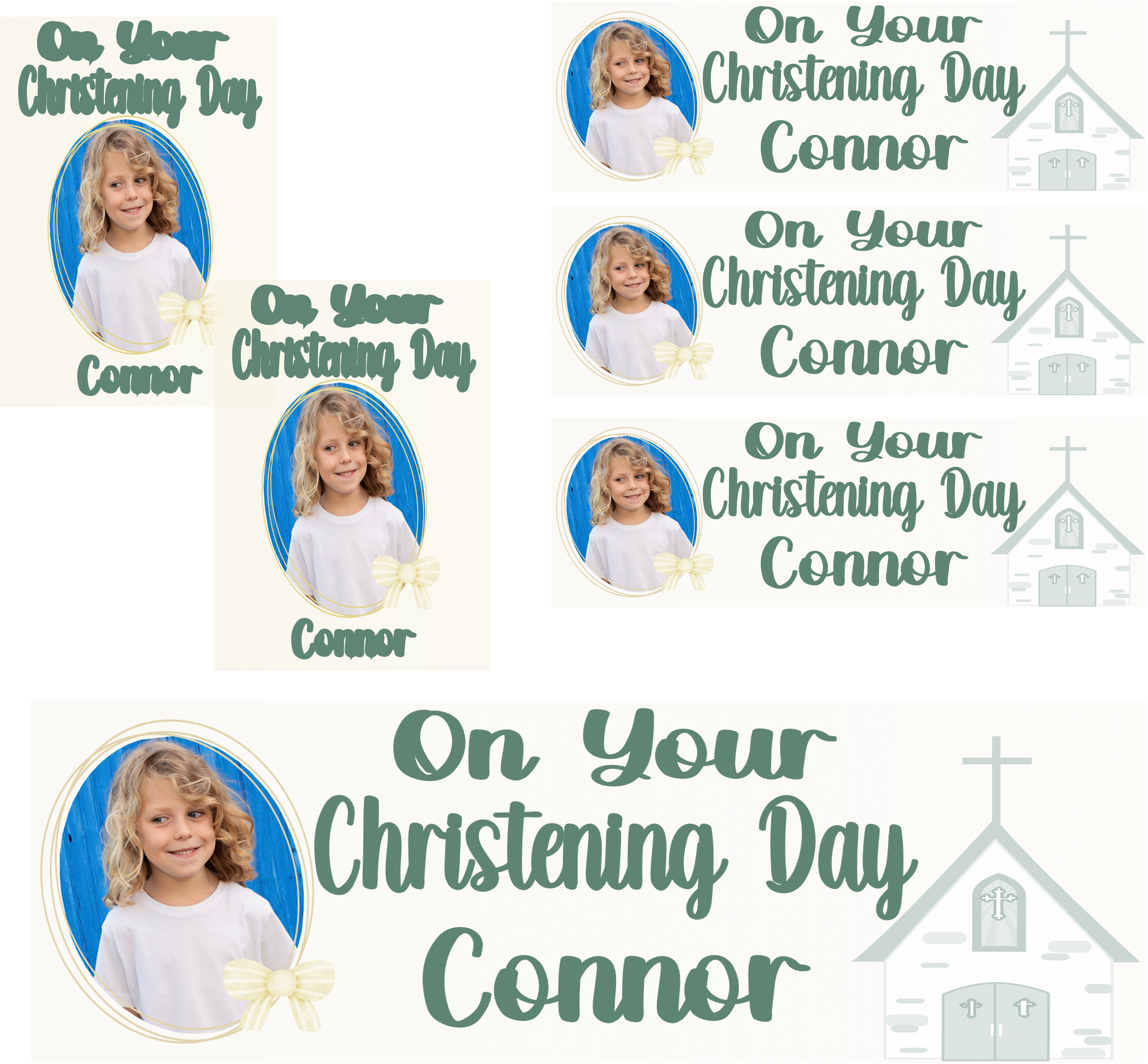 Personalised Christening Photo Banner Party Photo Banners & Posters - Eucalyptus - CreationPartyShop